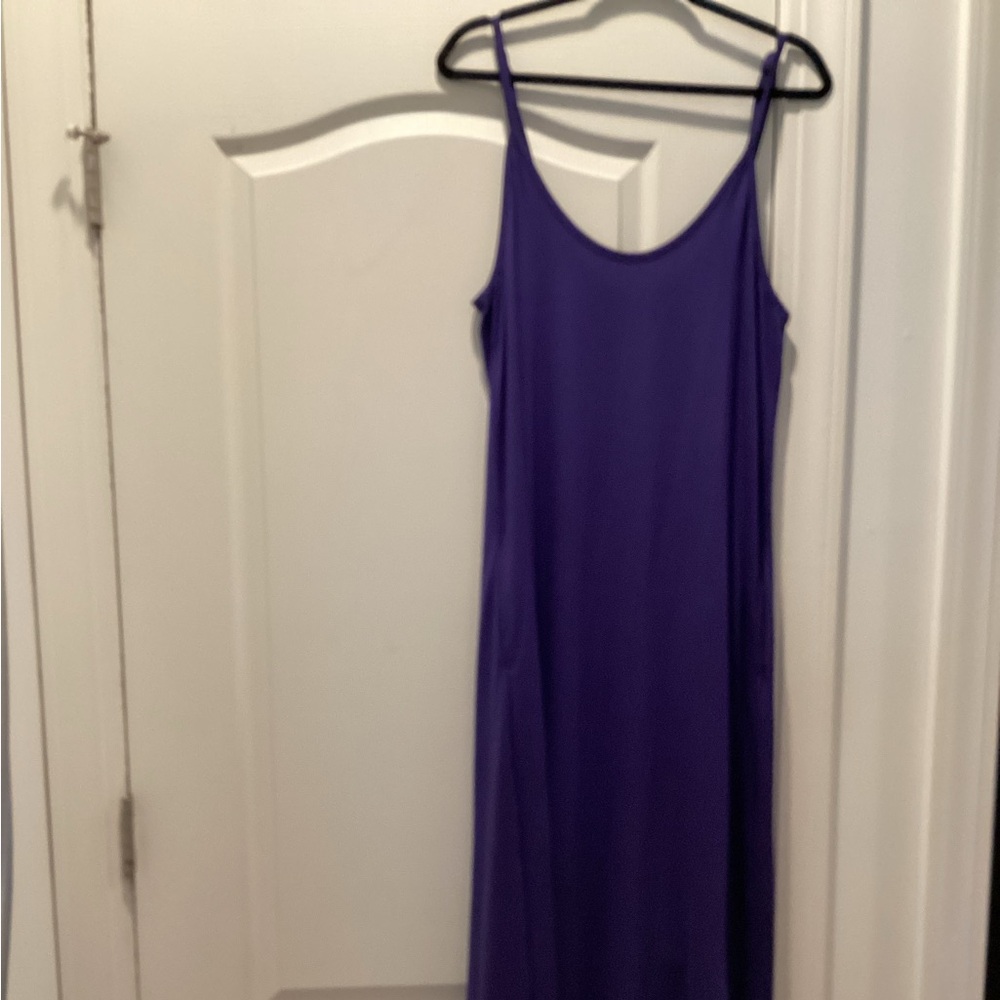 Purple Maxi  Slip Dress with Spaghetti Straps & Side Pockets
